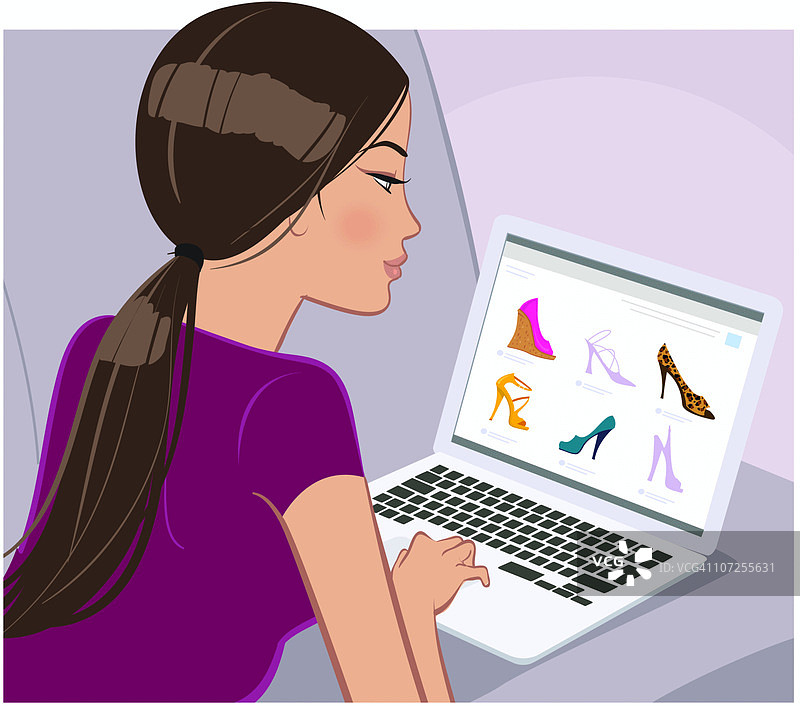 女人在线购物买鞋图片素材