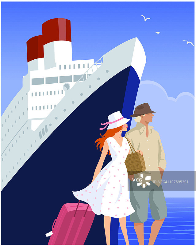 游轮旁的男人和女人图片素材