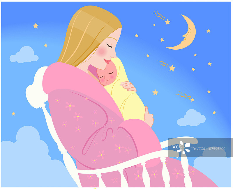 母亲在夜晚抱着婴儿图片素材