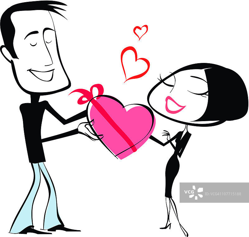 男人送给女人一盒巧克力图片素材