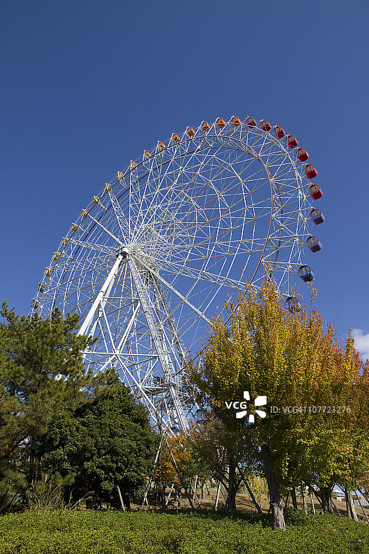 日本莫里科罗公园的摩天轮和蓝天图片素材