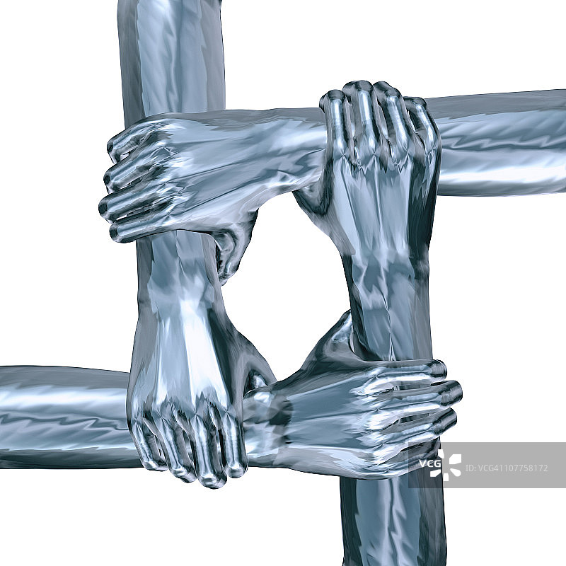 白色背景上的四手相扣图片素材