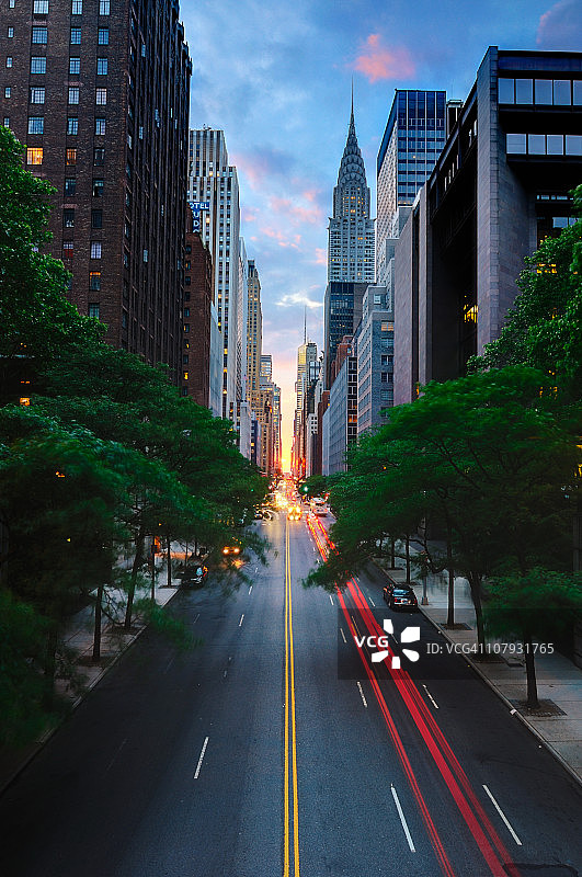 纽约市42街的曼哈顿悬日图片素材