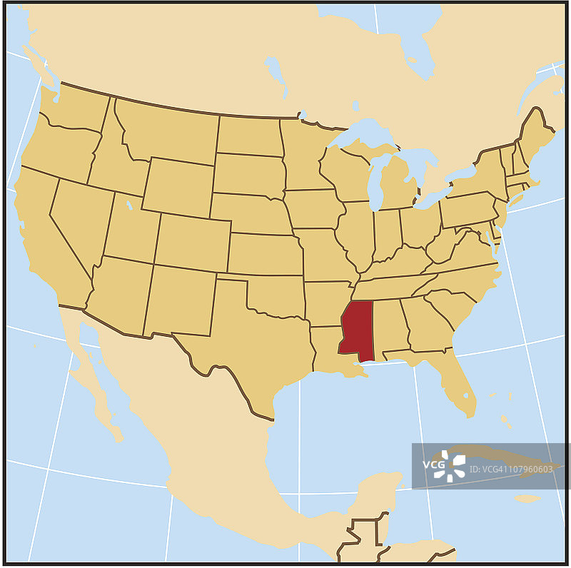 密西西比州参考地图图片素材