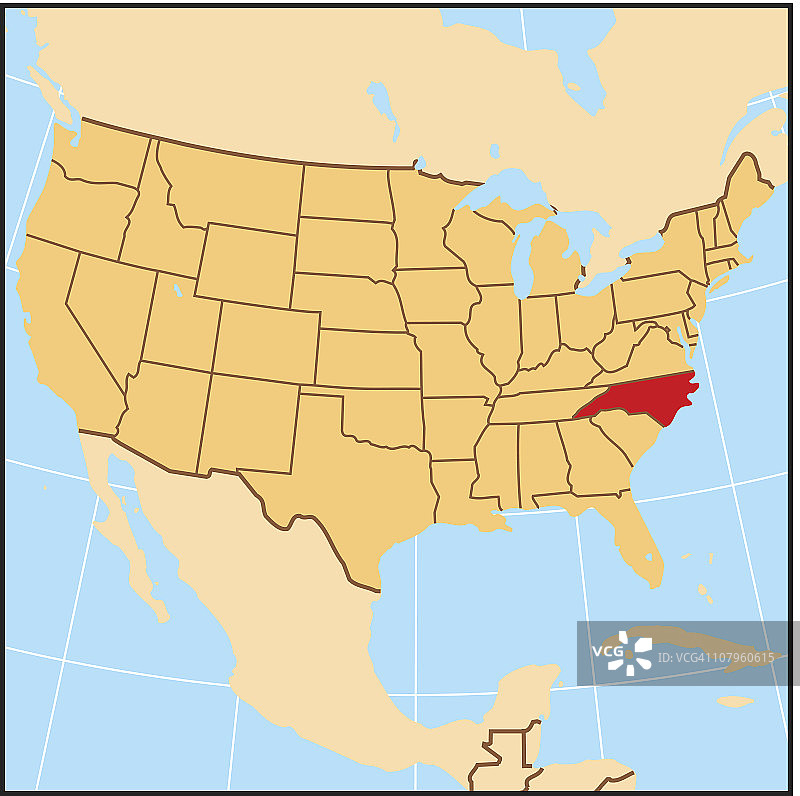 北卡罗来纳州参考地图图片素材