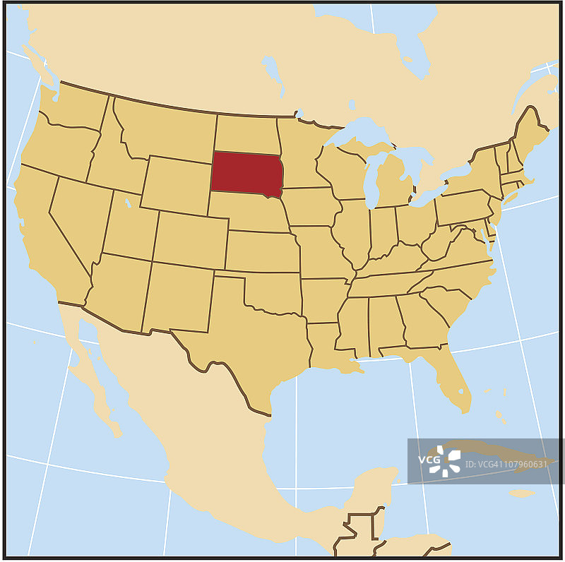 南达科他州参考地图图片素材