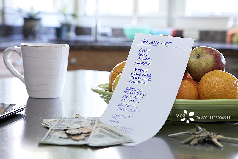 厨房台面上的购物清单图片素材