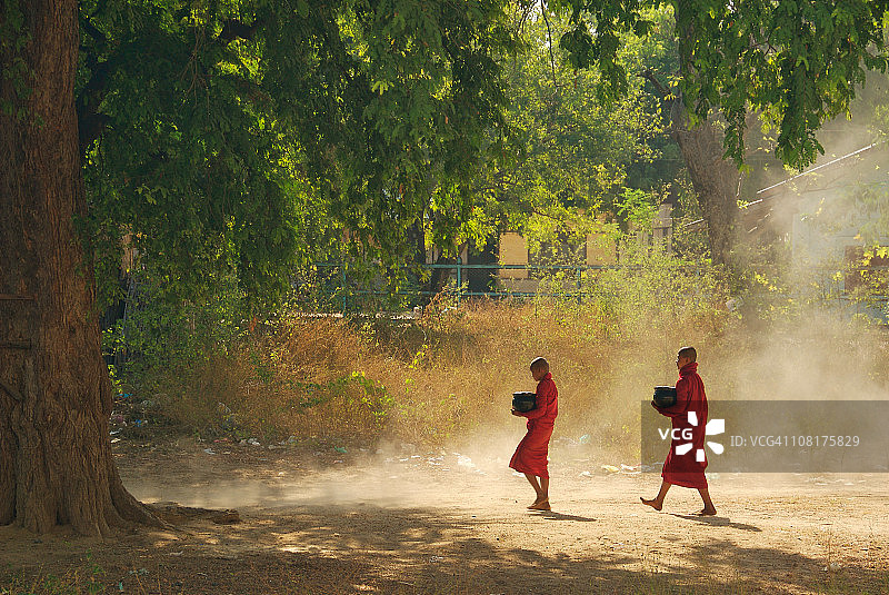 清晨的两位小沙弥图片素材
