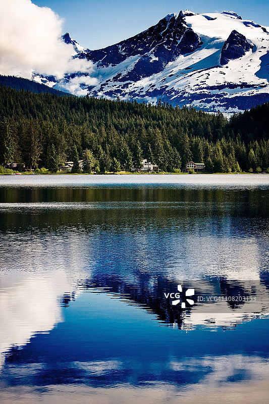奥克湖与山脉在水中的倒影图片素材