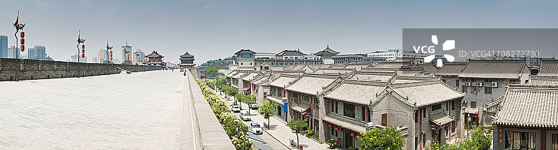 西安古城墙现代城市景观图片素材