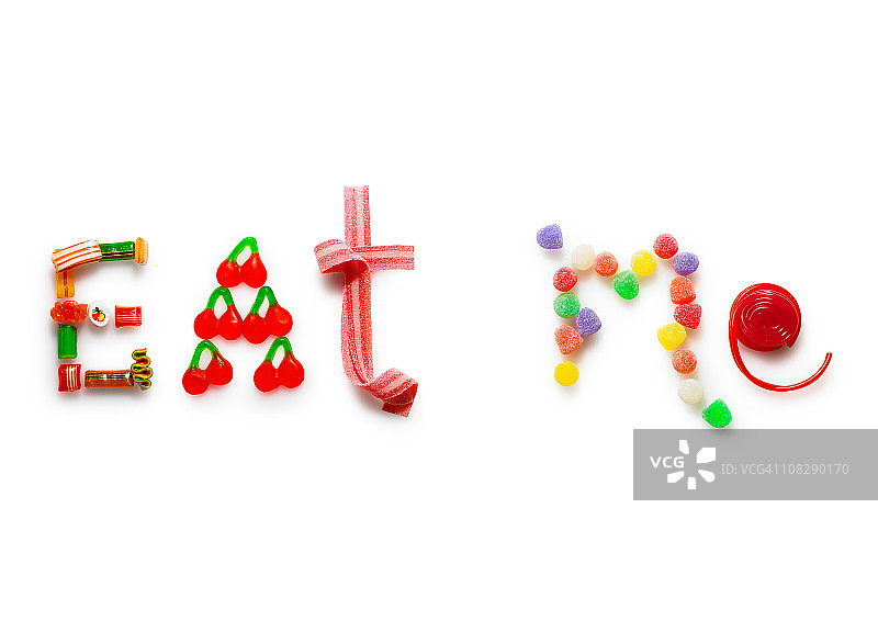 用糖果写着“吃我”图片素材