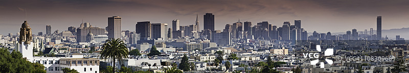 加利福尼亚州多洛雷斯公园全景中的旧金山市中心天际线图片素材