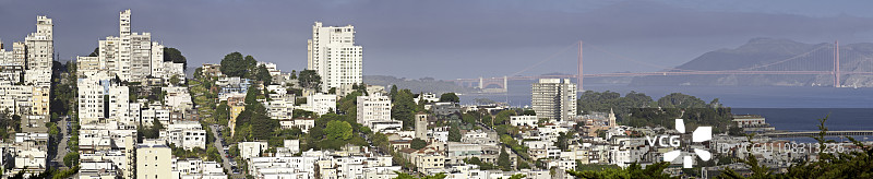 旧金山北滩伦巴底街金门大桥全景图片素材