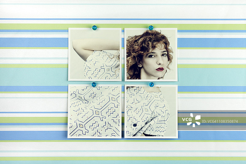 贴在壁纸上的时尚女人画像图片素材