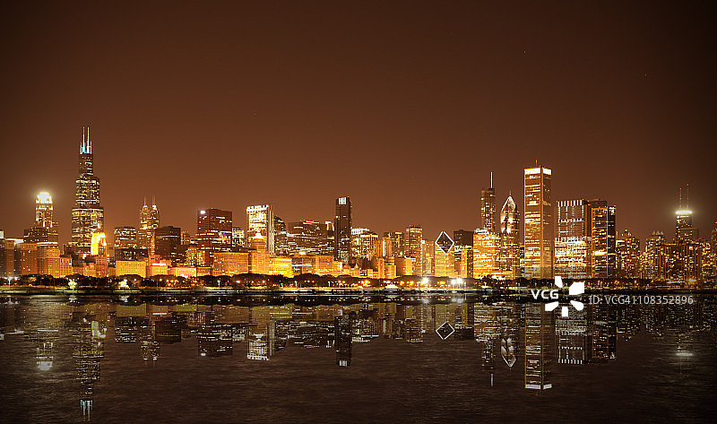 芝加哥夜景天际线图片素材