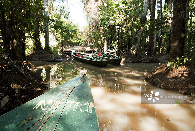 亚马逊河上由桉树制成的木制独木舟图片素材