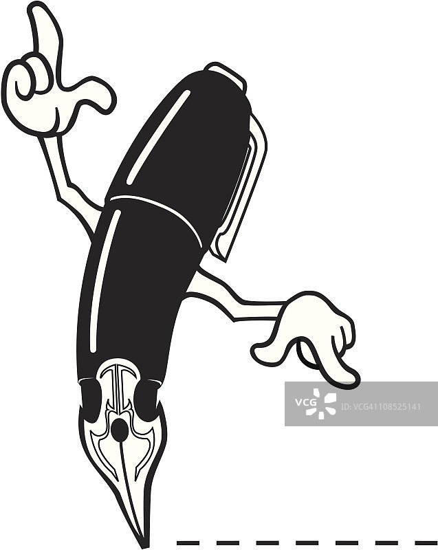 虚线上的卡通笔-签名（黑白）图片素材