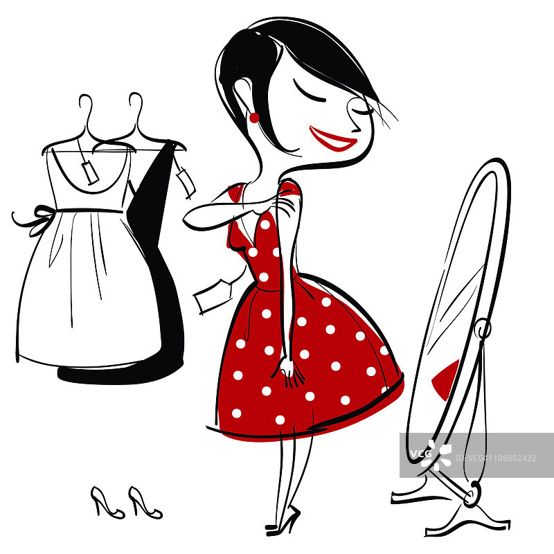 女人试穿连衣裙图片素材