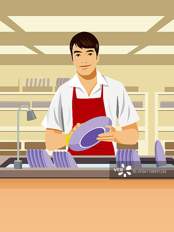 男人洗碗图片素材