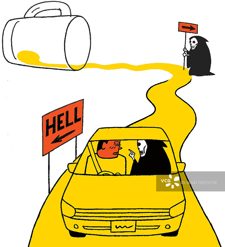 男人在洒满啤酒的道路上驶向地狱图片素材