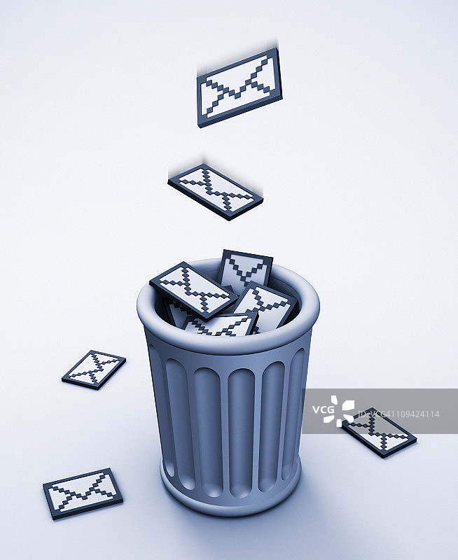 掉进垃圾桶的电子邮件图片素材