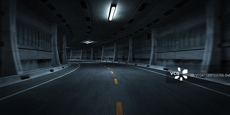 隧道中的道路弯道图片素材