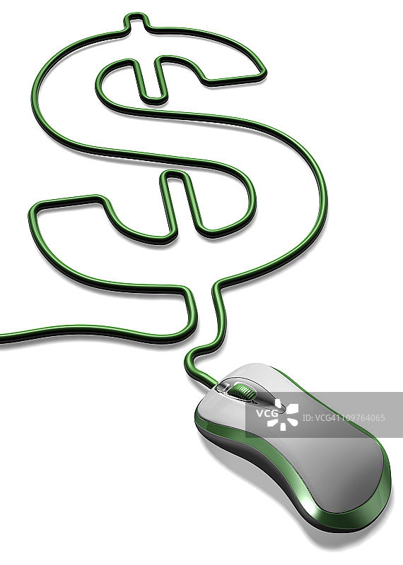 形成美元符号的绿色电脑鼠标线图片素材