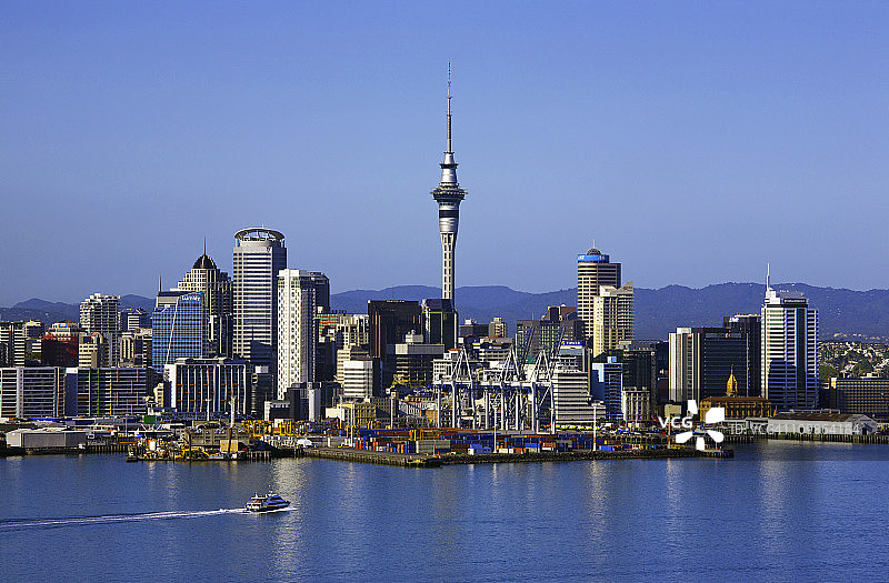 带有天空塔的奥克兰天际线图片素材