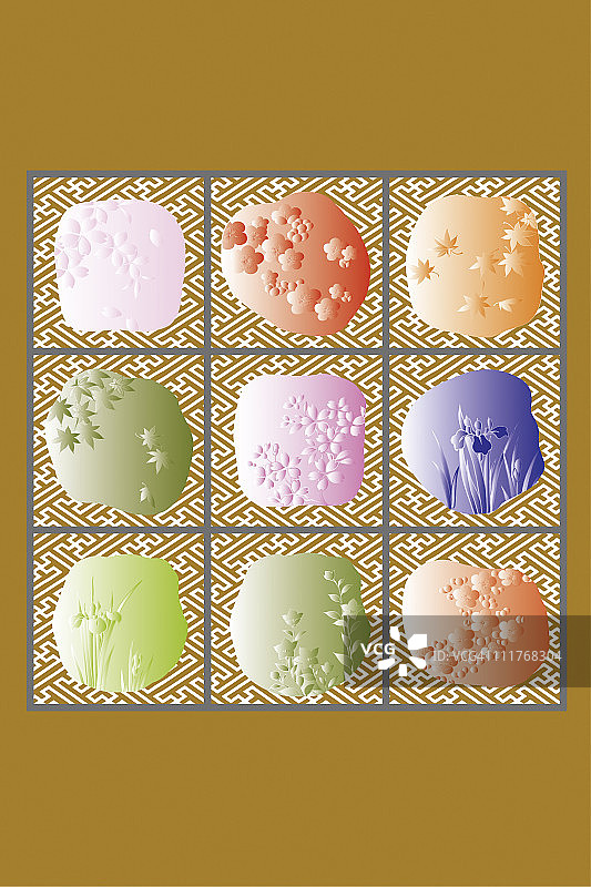 方形盒子上的CG日式绘画图片素材