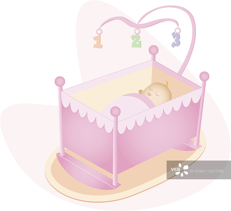 婴儿床上的女婴图片素材