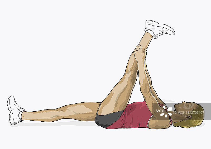 做腿筋伸展运动的仰卧女子插画图片素材