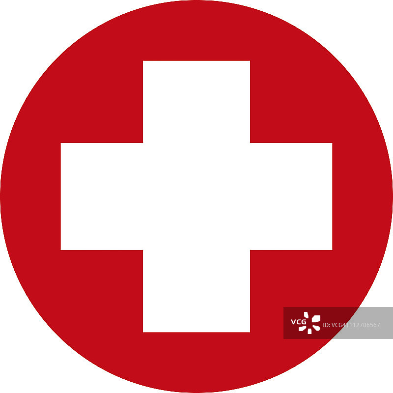 白色背景上的红色圆形急救十字数字插图图片素材