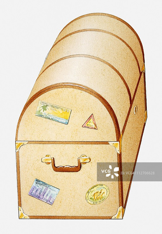 贴有旅行贴纸的箱子插画图片素材