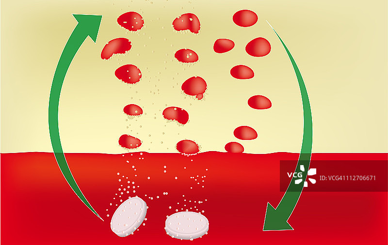 数字插画：熔岩喷泉原理（红色水和植物油溶解片剂）图片素材