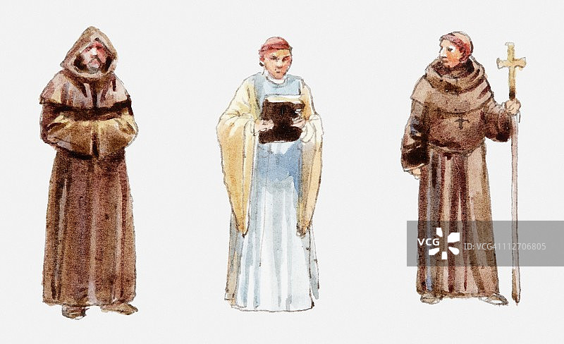 三位16世纪基督教牧师插画图片素材
