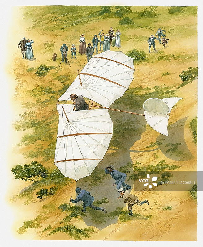 奥托·李林塔尔滑翔机飞行插画图片素材