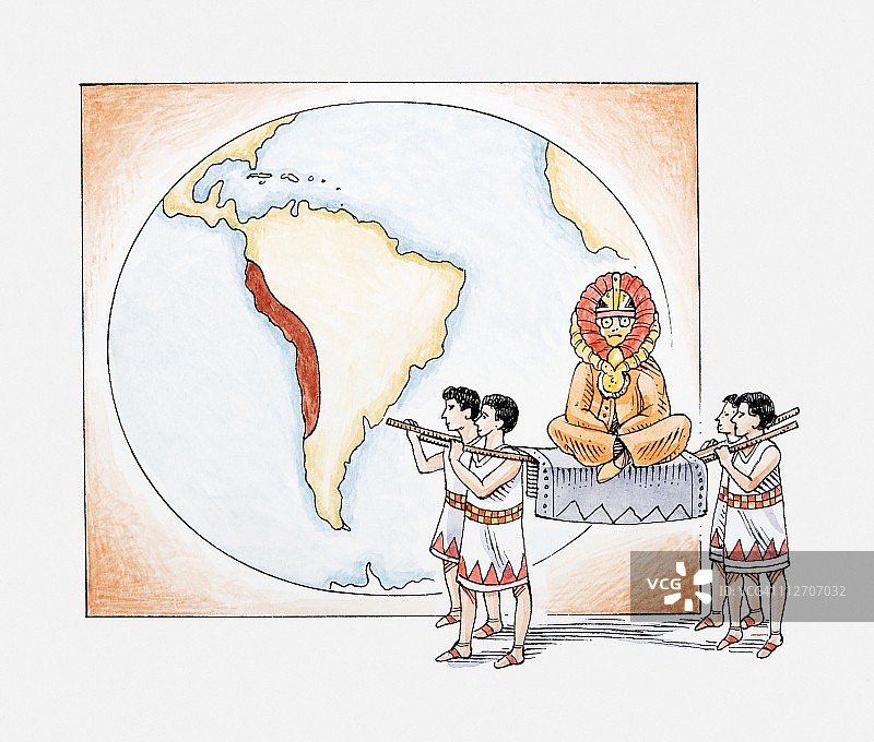 古印加帝国地图前的印加队伍插图图片素材