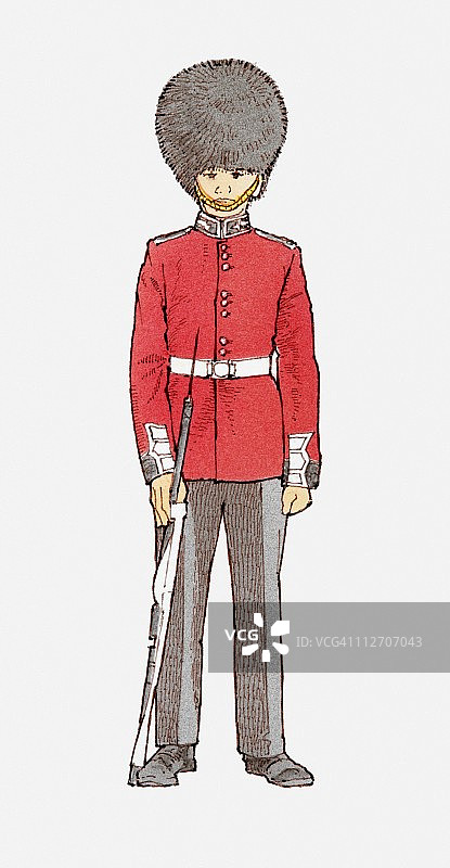 戴熊皮帽的卫兵插画图片素材