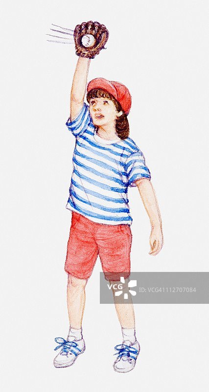 女孩接棒球插画图片素材