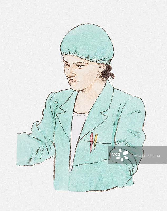 身穿实验服和帽子女子的插画图片素材