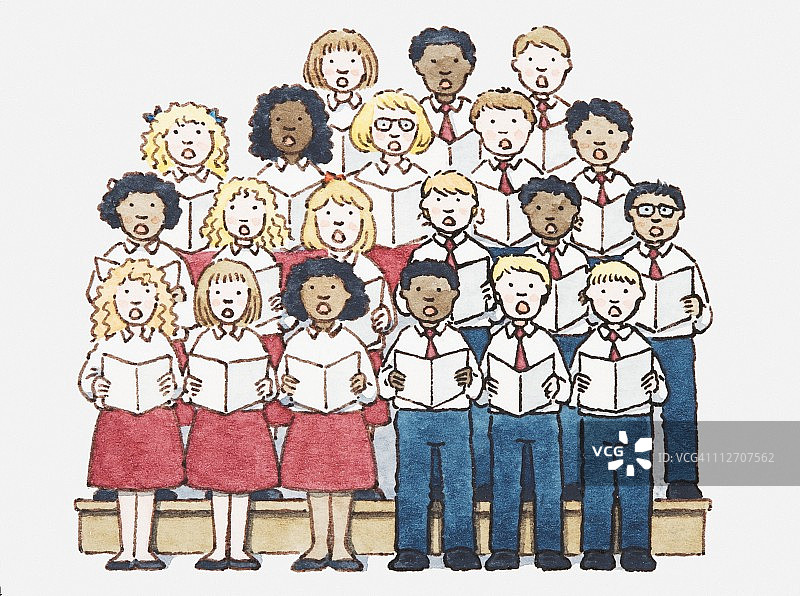 男孩女孩合唱团插画图片素材