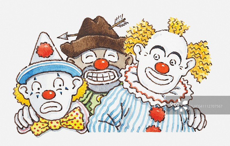 三个小丑的插画图片素材