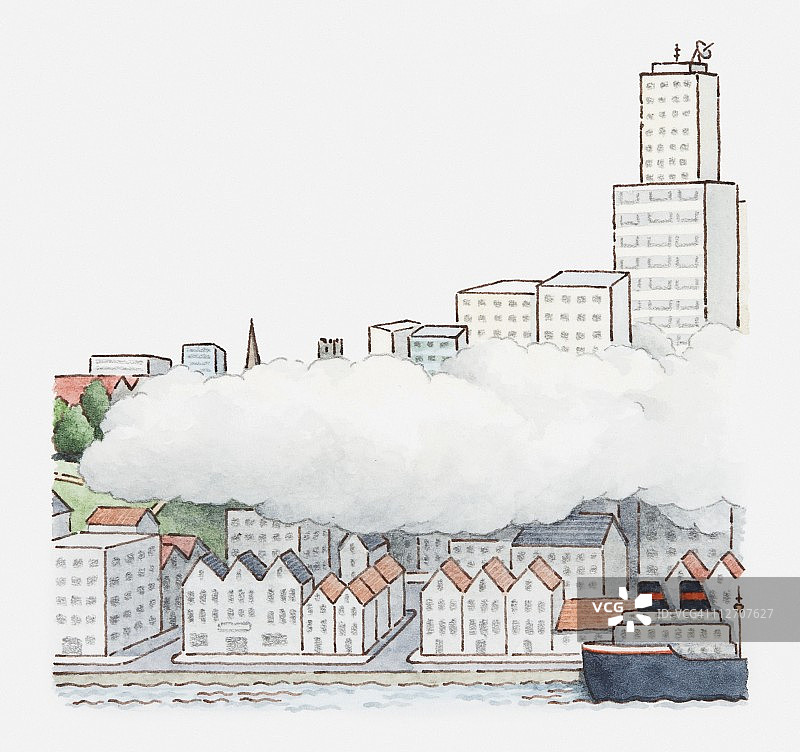 城市天际线上的雾气插画图片素材