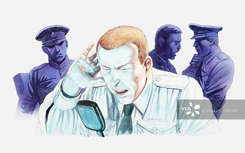 失去飞机联系后压力大的空管员使用收发器插画图片素材