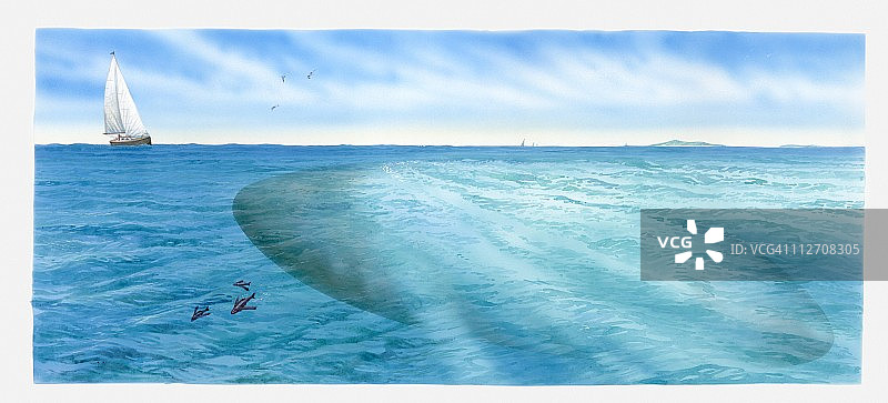 百慕大三角水下神秘船只的插画图片素材