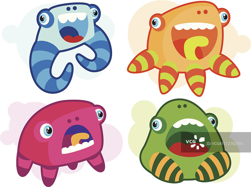 四个可爱的卡通怪兽图片素材