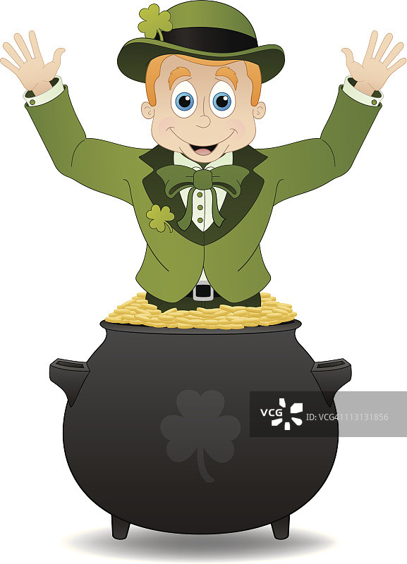 爱尔兰小妖精和一罐金子图片素材