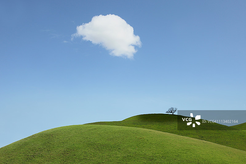 云在绿色山丘和树木上投下阴影图片素材
