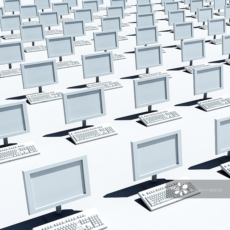 白色地板上成排的电脑图片素材