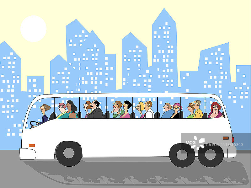 公交车上的人物插画图片素材
